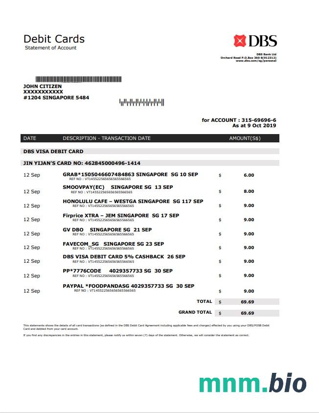 Singapore DBS Bank szablon w formacie excel pdf